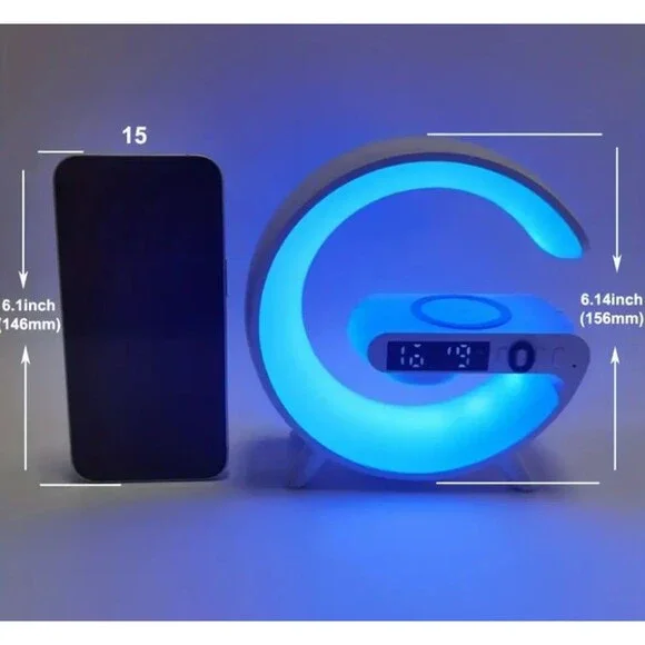 LED Desk Lamp Night Light Wireless Charger Alarm Clock w/Bluetooth Speaker 15W - Picture 3 of 10